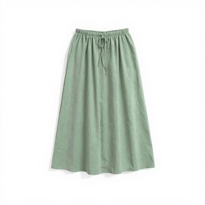 Sage Green Linen Maxi Skirt Flowy Drawstring Waist Lined Lightweight Women’s S